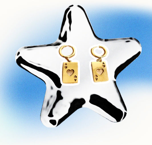 ACE of Hearts Stainless Steel 18k Gold Plated Earrings